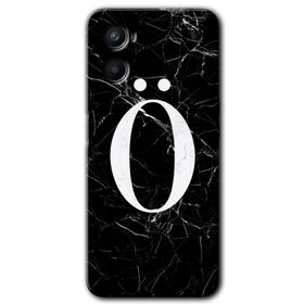 Oppo A96 Siyah Mermer Desenli O Harfi Baskılı Uyumlu Silikon Kılıf