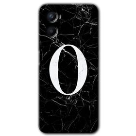 Oppo A96 Siyah Mermer Desenli O Harfi Baskılı Uyumlu Silikon Kılıf