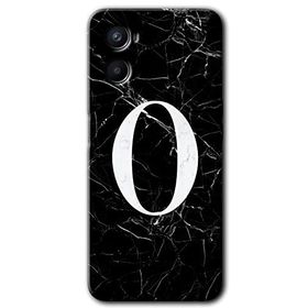 Oppo A96 Siyah Mermer Desenli O Harfi Baskılı Uyumlu Silikon Kılıf