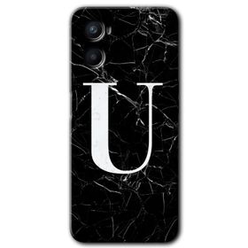 Oppo A96 Siyah Mermer Desenli O Harfi Baskılı Uyumlu Silikon Kılıf