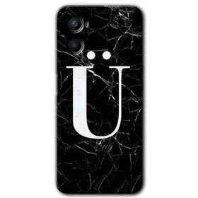 Oppo A96 Siyah Mermer Desenli O Harfi Baskılı Uyumlu Silikon Kılıf
