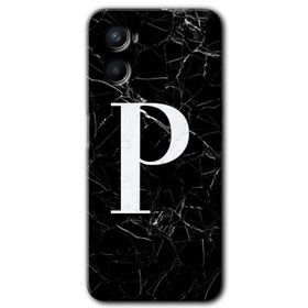 Oppo A96 Siyah Mermer Desenli O Harfi Baskılı Uyumlu Silikon Kılıf