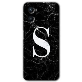 Oppo A96 Siyah Mermer Desenli S Harfi Baskılı Uyumlu Silikon Kılıf