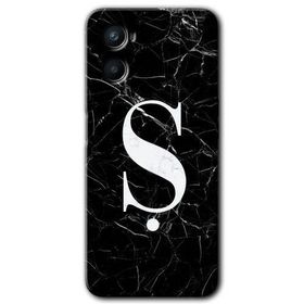 Oppo A96 Siyah Mermer Desenli S Harfi Baskılı Uyumlu Silikon Kılıf