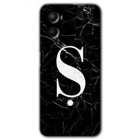 Oppo A96 Siyah Mermer Desenli S Harfi Baskılı Uyumlu Silikon Kılıf
