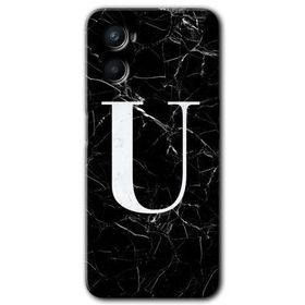Oppo A96 Siyah Mermer Desenli U Harfi Baskılı Uyumlu Silikon Kılıf