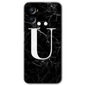 Oppo A96 Siyah Mermer Desenli U Harfi Baskılı Uyumlu Silikon Kılıf
