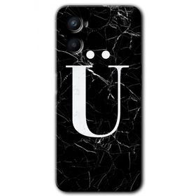 Oppo A96 Siyah Mermer Desenli U Harfi Baskılı Uyumlu Silikon Kılıf