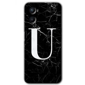 Oppo A96 Siyah Mermer Desenli U Harfi Baskılı Uyumlu Silikon Kılıf