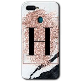 Oppo AX7 Pembe Mermer Desenli H Harfi Baskılı Uyumlu Silikon Kılıf