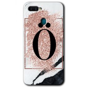 Oppo AX7 Pembe Mermer Desenli Ö Harfi Baskılı Uyumlu Silikon Kılıf