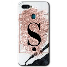 Oppo AX7 Pembe Mermer Desenli S Harfi Baskılı Uyumlu Silikon Kılıf
