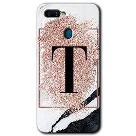 Oppo AX7 Pembe Mermer Desenli T Harfi Baskılı Uyumlu Silikon Kılıf