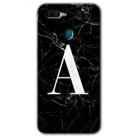 Oppo AX7 Siyah Mermer Desenli A Harfi Baskılı Uyumlu Silikon Kılıf