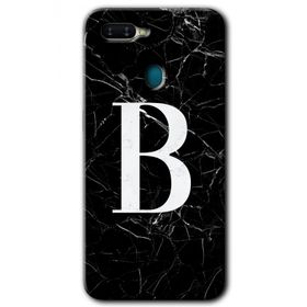 Oppo AX7 Siyah Mermer Desenli B Harfi Baskılı Uyumlu Silikon Kılıf