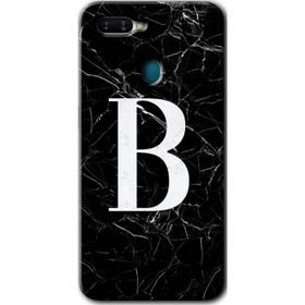 Oppo AX7 Siyah Mermer Desenli B Harfi Baskılı Uyumlu Silikon Kılıf