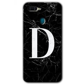 Oppo AX7 Siyah Mermer Desenli D Harfi Baskılı Uyumlu Silikon Kılıf
