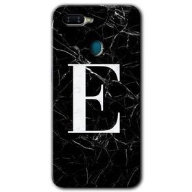 Oppo AX7 Siyah Mermer Desenli E Harfi Baskılı Uyumlu Silikon Kılıf