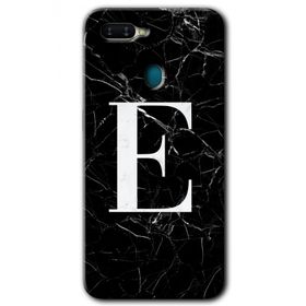Oppo AX7 Siyah Mermer Desenli E Harfi Baskılı Uyumlu Silikon Kılıf