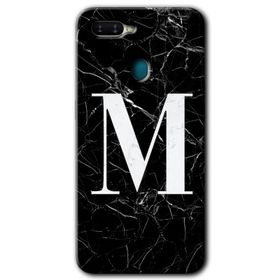Oppo AX7 Siyah Mermer Desenli F Harfi Baskılı Uyumlu Silikon Kılıf