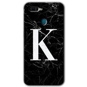 Oppo AX7 Siyah Mermer Desenli F Harfi Baskılı Uyumlu Silikon Kılıf