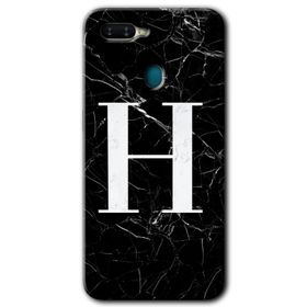 Oppo AX7 Siyah Mermer Desenli F Harfi Baskılı Uyumlu Silikon Kılıf