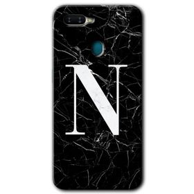Oppo AX7 Siyah Mermer Desenli F Harfi Baskılı Uyumlu Silikon Kılıf