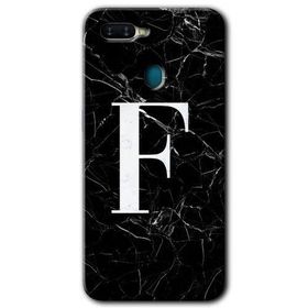 Oppo AX7 Siyah Mermer Desenli F Harfi Baskılı Uyumlu Silikon Kılıf