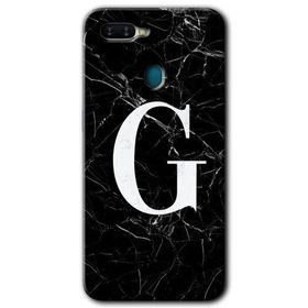 Oppo AX7 Siyah Mermer Desenli G Harfi Baskılı Uyumlu Silikon Kılıf