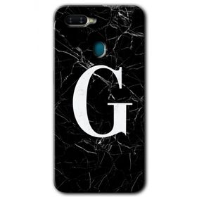 Oppo AX7 Siyah Mermer Desenli G Harfi Baskılı Uyumlu Silikon Kılıf