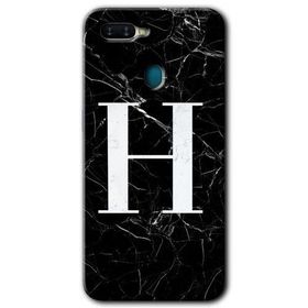 Oppo AX7 Siyah Mermer Desenli H Harfi Baskılı Uyumlu Silikon Kılıf