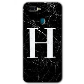 Oppo AX7 Siyah Mermer Desenli H Harfi Baskılı Uyumlu Silikon Kılıf