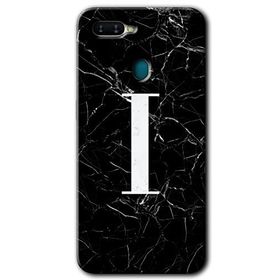 Oppo AX7 Siyah Mermer Desenli I Harfi Baskılı Uyumlu Silikon Kılıf