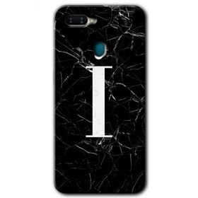 Oppo AX7 Siyah Mermer Desenli I Harfi Baskılı Uyumlu Silikon Kılıf
