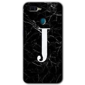 Oppo AX7 Siyah Mermer Desenli J Harfi Baskılı Uyumlu Silikon Kılıf