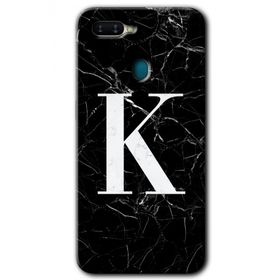 Oppo AX7 Siyah Mermer Desenli K Harfi Baskılı Uyumlu Silikon Kılıf