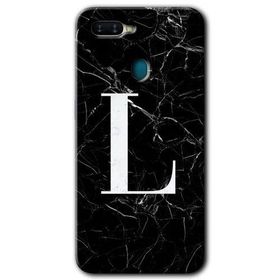 Oppo AX7 Siyah Mermer Desenli L Harfi Baskılı Uyumlu Silikon Kılıf