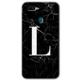 Oppo AX7 Siyah Mermer Desenli L Harfi Baskılı Uyumlu Silikon Kılıf
