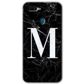 Oppo AX7 Siyah Mermer Desenli M Harfi Baskılı Uyumlu Silikon Kılıf