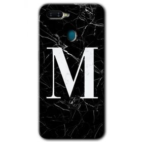Oppo AX7 Siyah Mermer Desenli M Harfi Baskılı Uyumlu Silikon Kılıf