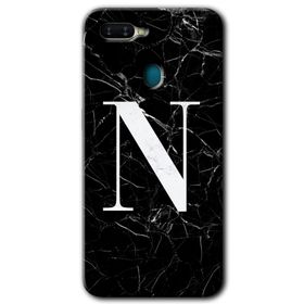 Oppo AX7 Siyah Mermer Desenli N Harfi Baskılı Uyumlu Silikon Kılıf