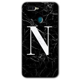 Oppo AX7 Siyah Mermer Desenli N Harfi Baskılı Uyumlu Silikon Kılıf