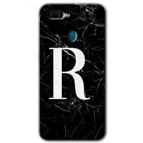 Oppo AX7 Siyah Mermer Desenli R Harfi Baskılı Uyumlu Silikon Kılıf