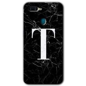Oppo AX7 Siyah Mermer Desenli T Harfi Baskılı Uyumlu Silikon Kılıf