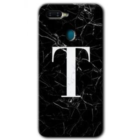 Oppo AX7 Siyah Mermer Desenli T Harfi Baskılı Uyumlu Silikon Kılıf