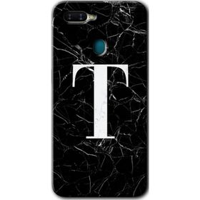 Oppo AX7 Siyah Mermer Desenli T Harfi Baskılı Uyumlu Silikon Kılıf