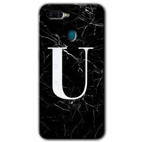 Oppo AX7 Siyah Mermer Desenli U Harfi Baskılı Uyumlu Silikon Kılıf