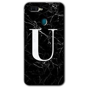 Oppo AX7 Siyah Mermer Desenli U Harfi Baskılı Uyumlu Silikon Kılıf