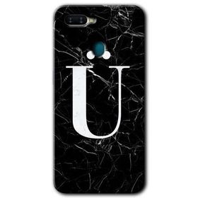 Oppo AX7 Siyah Mermer Desenli U Harfi Baskılı Uyumlu Silikon Kılıf