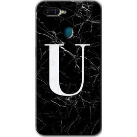 Oppo AX7 Siyah Mermer Desenli U Harfi Baskılı Uyumlu Silikon Kılıf